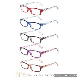 Krecsen | 5 Pair set Fashion Ladies Readers Spring Hinge Geo Pattern Print